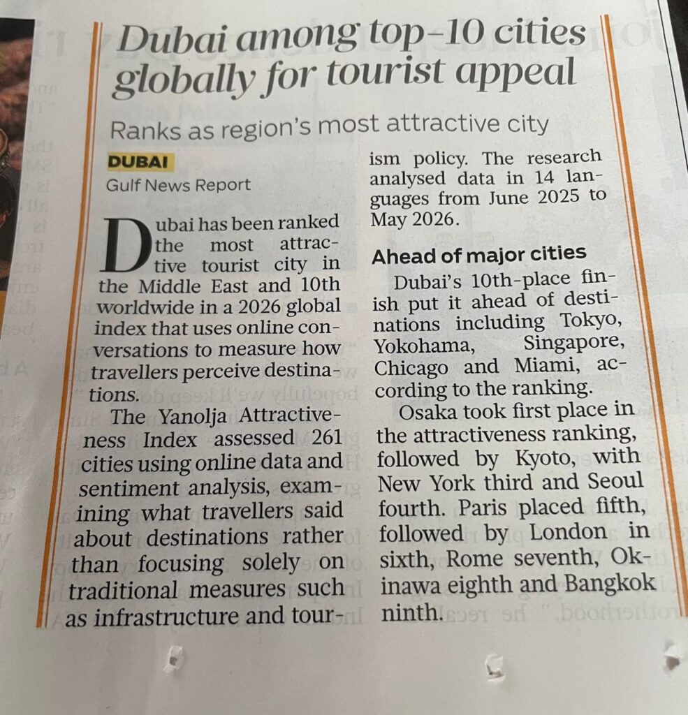Dubai top tourist city 2026
